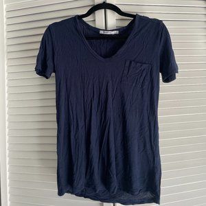 T by Alexander Wang Scoop Neck Short Sleeve T-Shirt - Navy Blue- Size XS
